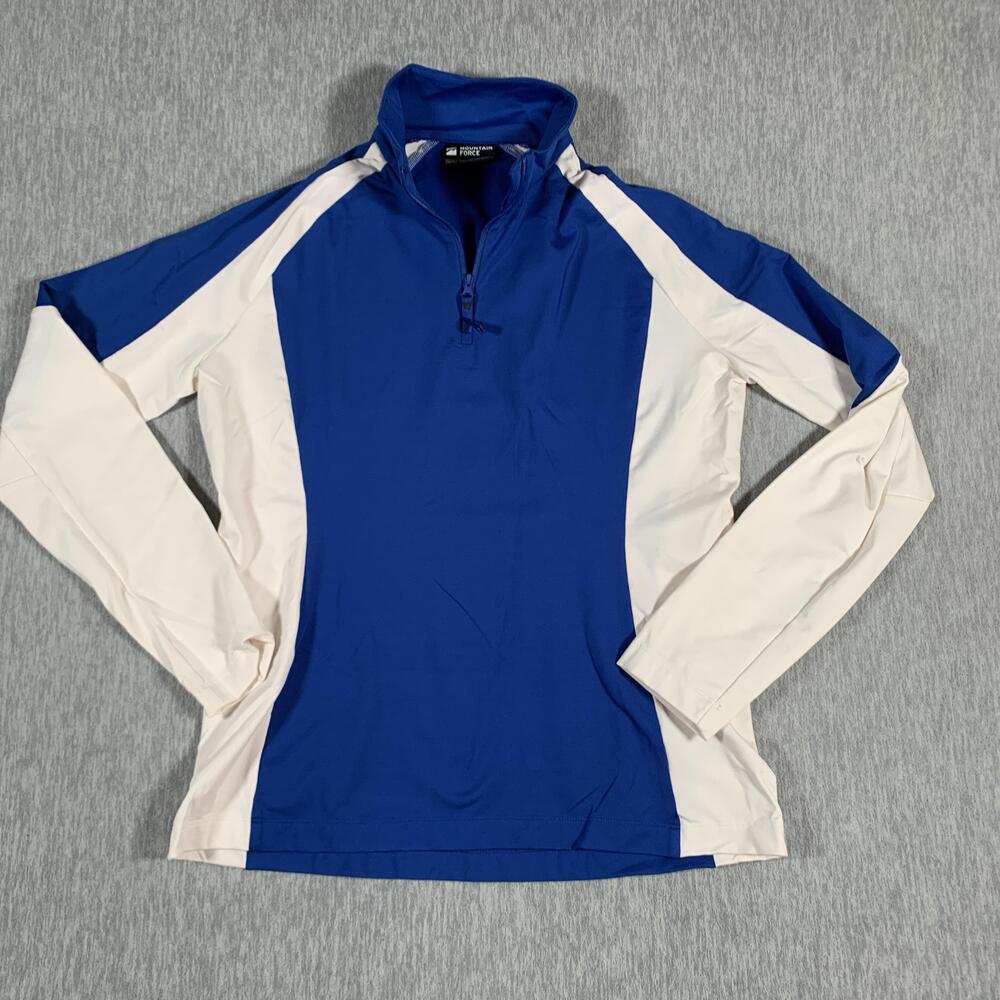 Mountain Force Pullover Womens XL Blue White Quarter Zip Ski Base Layer